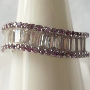 A pink sapphire & white topaz ring, size 7.5 US, gemstone wedding band